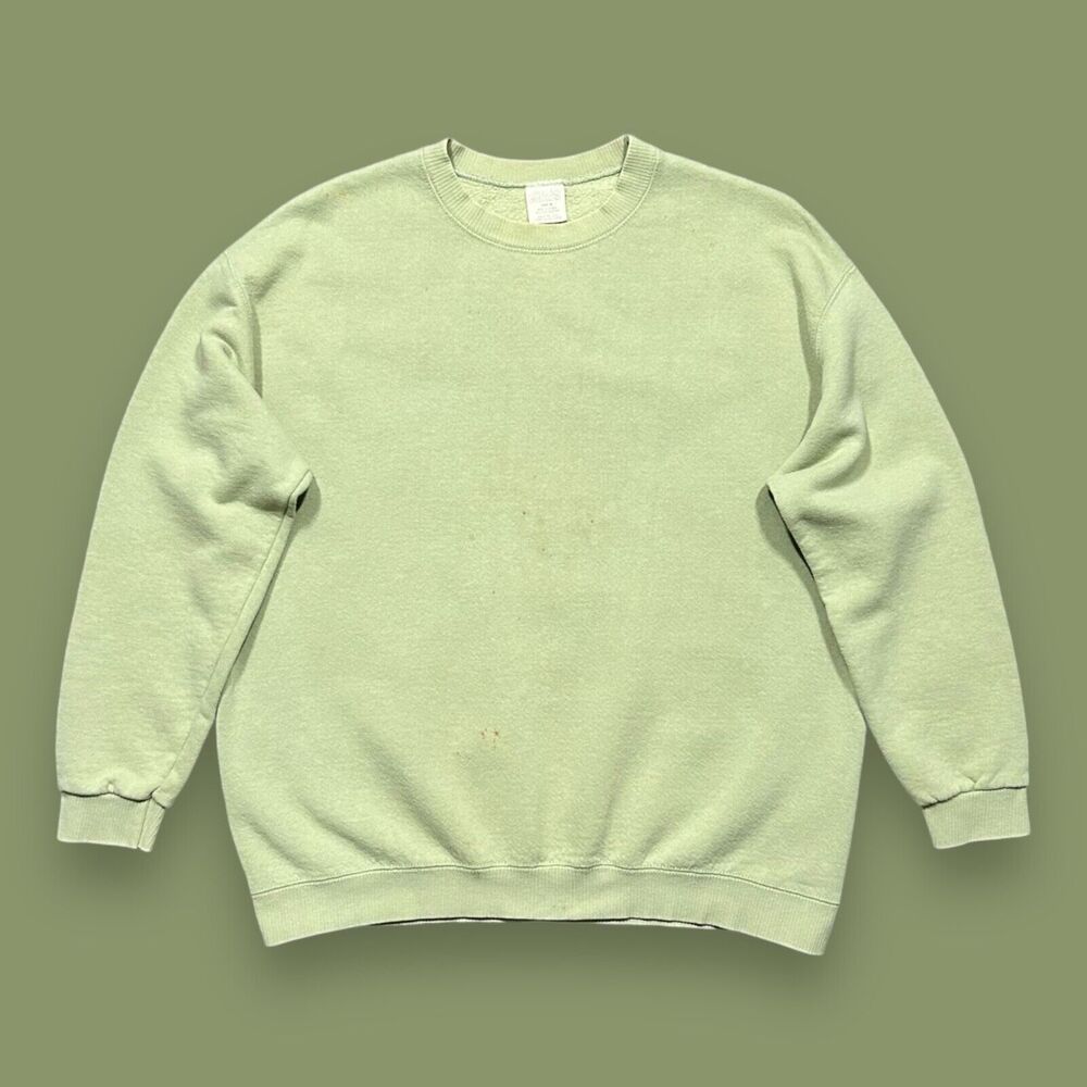 Vintage Faded Blank Sweatshirt Crewneck Pullover 80s 90s Light Pea Green Unisex